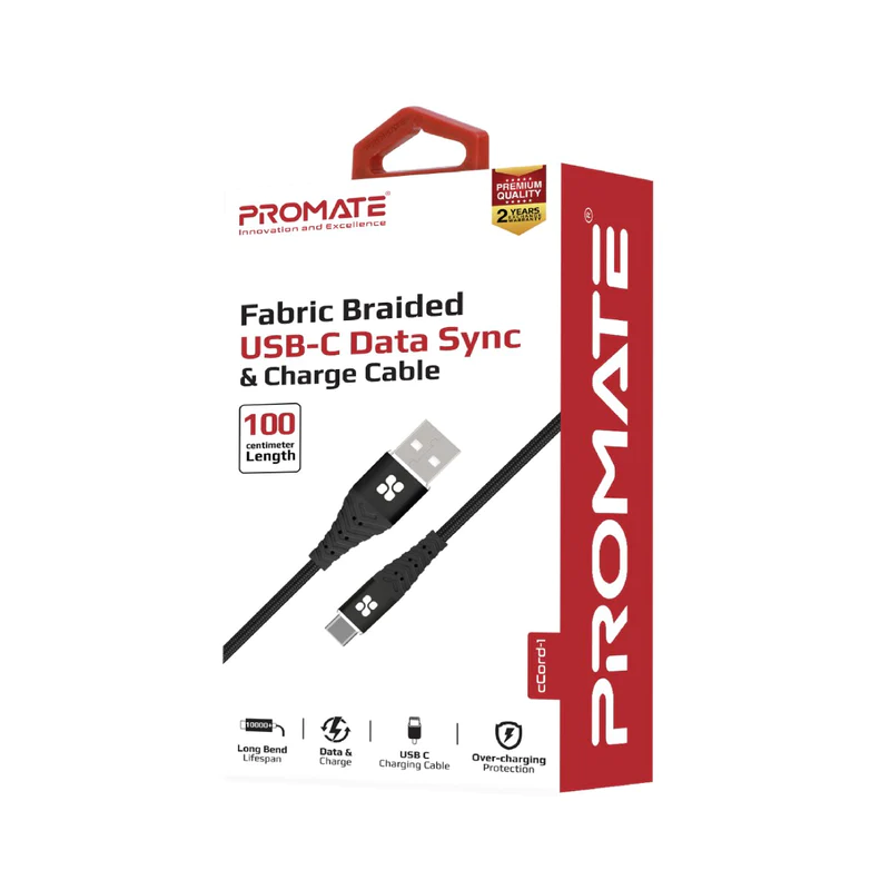 Promate CCORD-1 Fabric Braided USB-C Data Sync & Charge Cable Promate CCORD-1 Fabric Braided USB-C Data Sync & Charge Cable